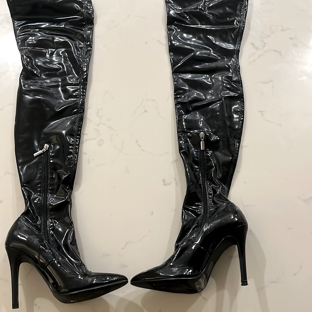 Thigh-High Leather Black Boots